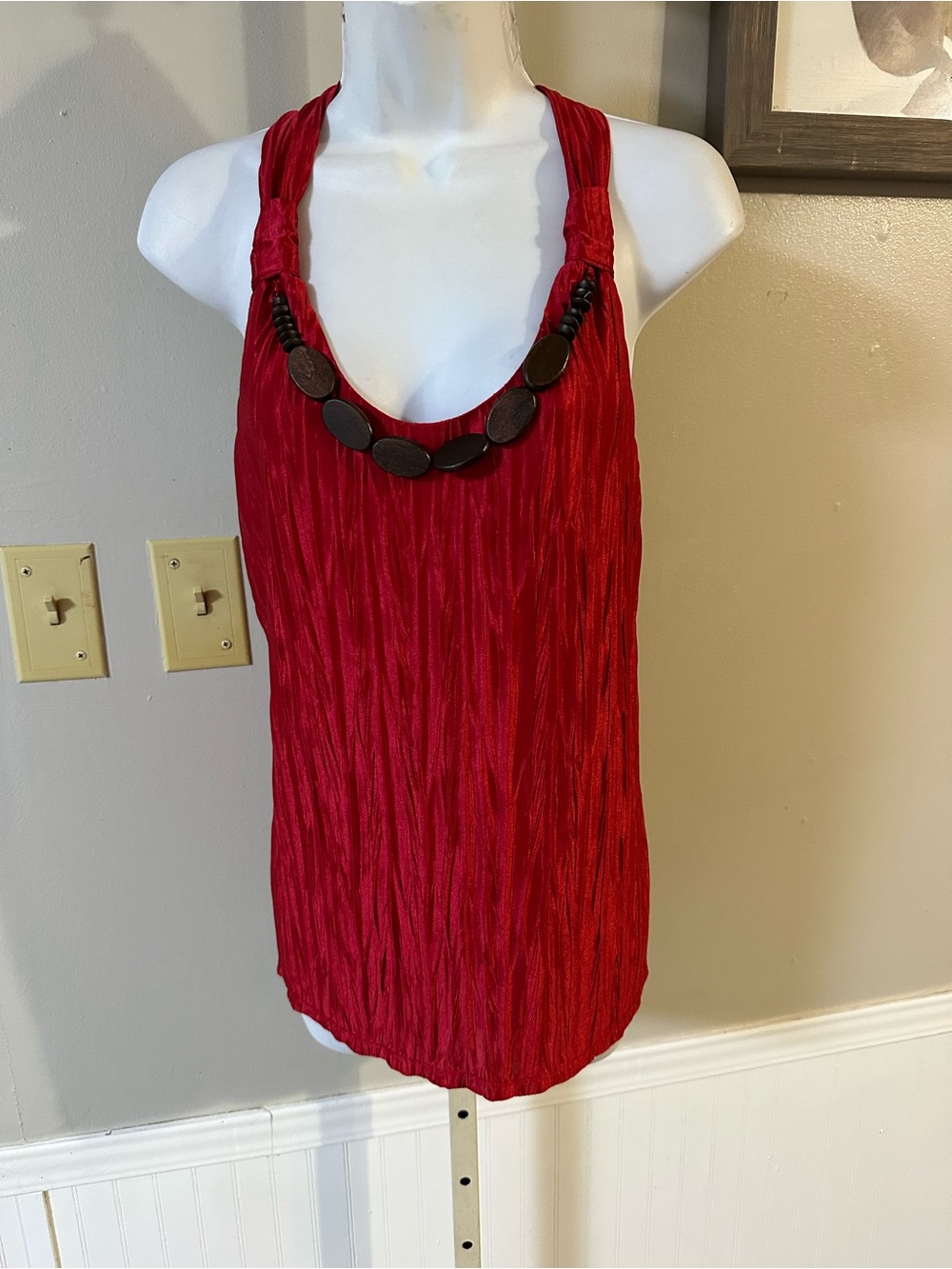 AGB Red Beaded Halter-Style Tank Top
